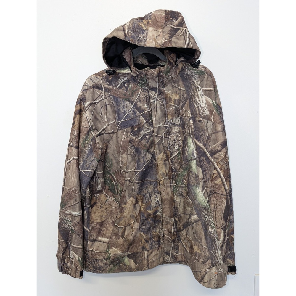 Field & Stream Realtree Camo Jacket Mens M Green Brown Fleece Hooded Full Zip